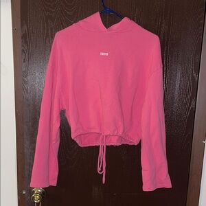 Pink Cropped Hoodie with Drawstring